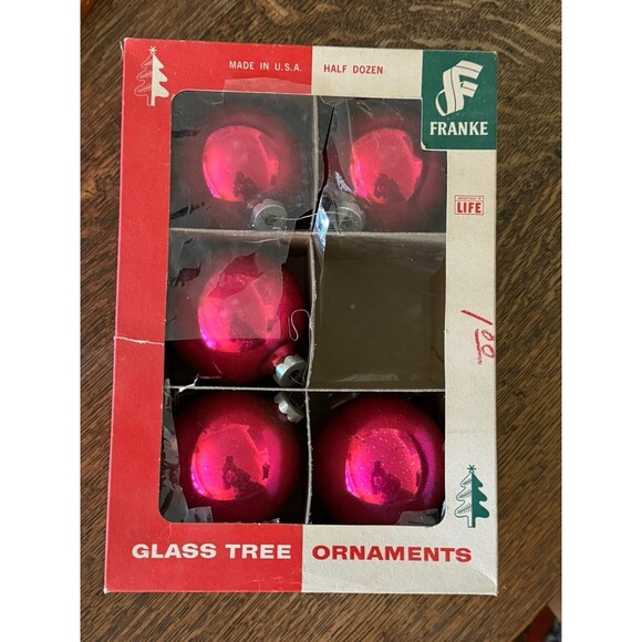 Glass Tree Ornaments By Franke Made In USA 5 Of 6 Pink Christmas Decorations*** - Picture 1 of 6